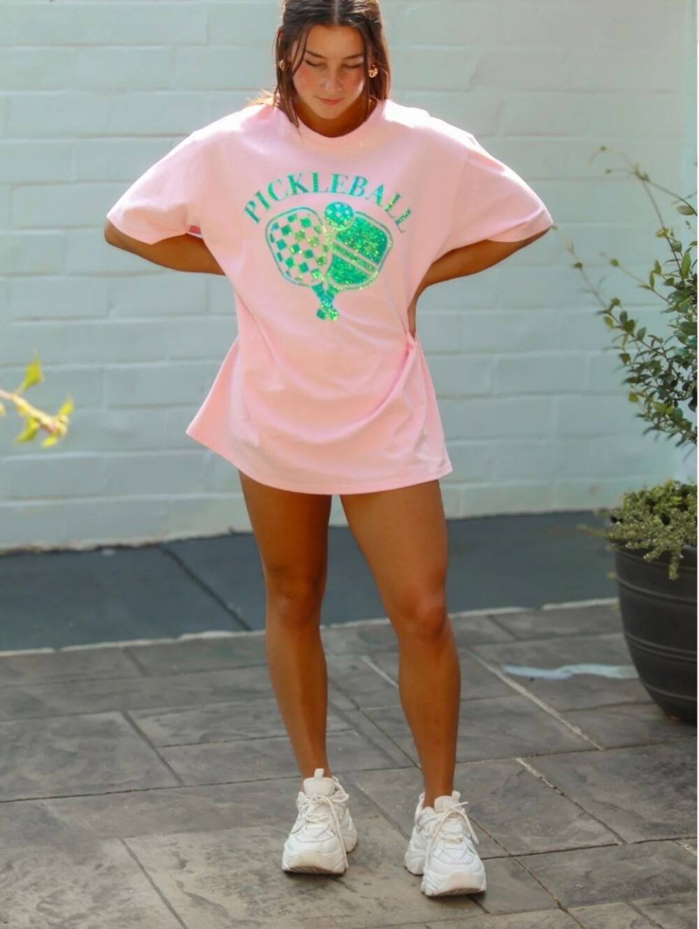 🩷NWOT/NIP Fantastic Fawn "Pink🩷 Pickleball Sequin✨ Graphic T-Shirt" Sz Large🩷 - Picture 7 of 16